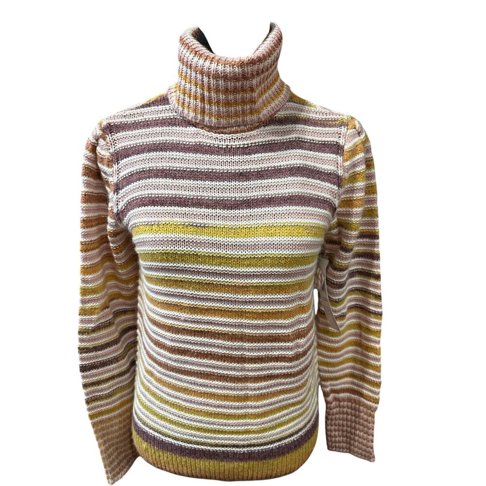 NWT Tribal Women’s Turtleneck Sweater Multicolor Stripe Bordeaux Small Retro